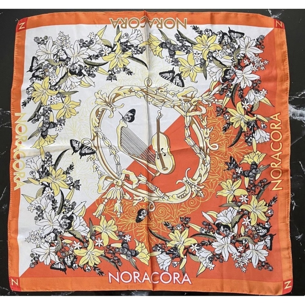 NORACORA women's Vibrant Silk Scarf W A Gorgeous‎ Floral Design 21"/21"
